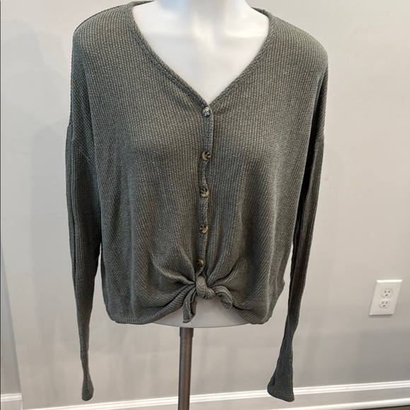 Mudd Small Olive Green Button-Up Knit Long Sleeve Shirt - Picture 1 of 11
